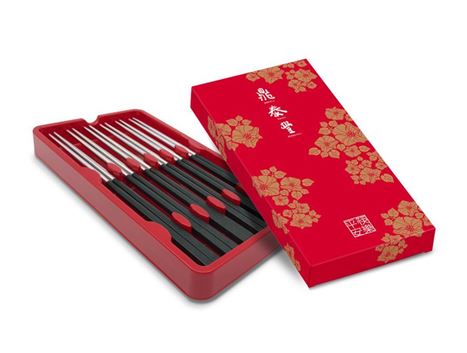 Black Peace Chopsticks Gift Box Set containing 6 pairs
