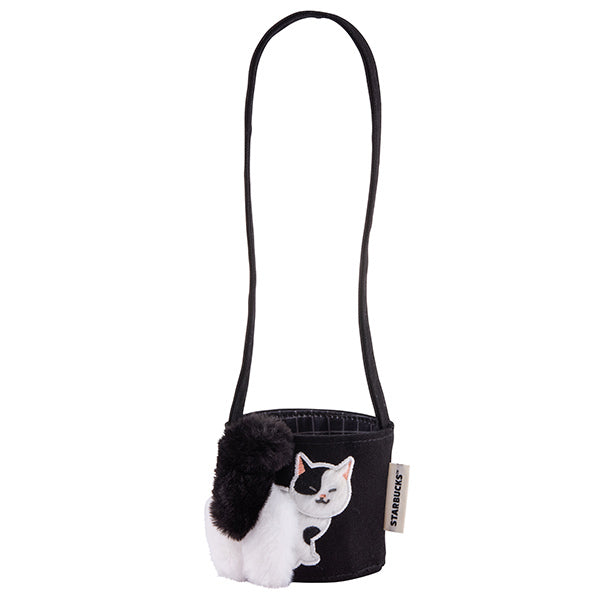 Starbucks Black and White Cat Tail Convenience Single Cup Tote Bag