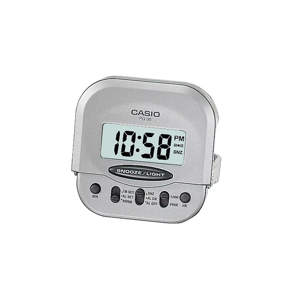 CASIO卡西歐輕巧型超小旅行用可摺疊鬧鐘 灰PQ-30-8