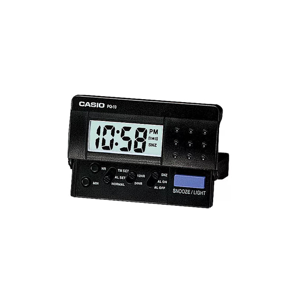 CASIO卡西歐旅行用摺疊式電子貪睡鬧鐘 黑PQ-10-1R
