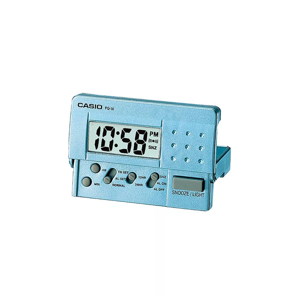 CASIO卡西歐旅行用摺疊式電子貪睡鬧鐘 藍PQ-10D-2R
