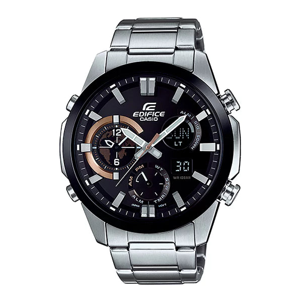 CASIO EDIFICE   時間跳躍者三眼賽車腕錶-黑x棕