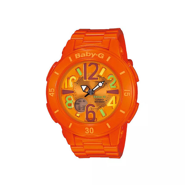 CASIO Baby-G系列 旋轉霓虹風情運動腕錶-橘