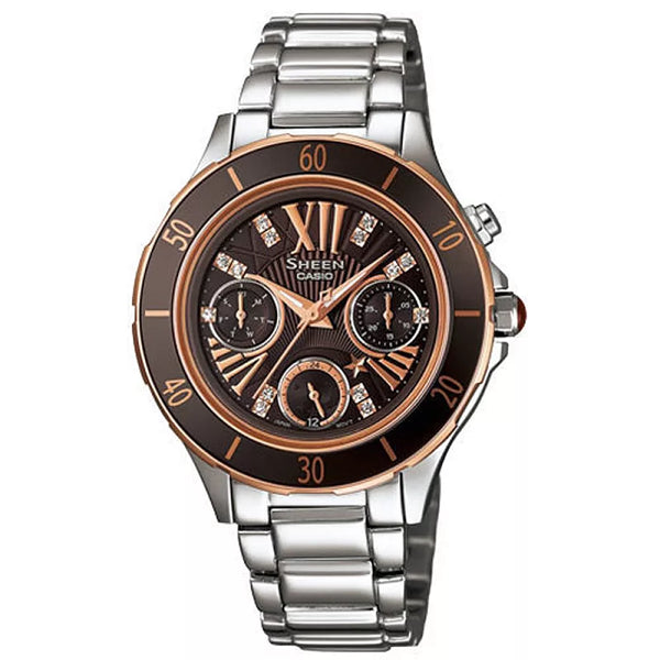 CASIO SHEEN系列 璀璨優雅三眼星空腕錶-咖啡
