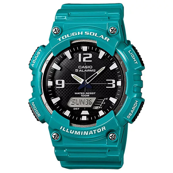 CASIO 魅力青春太陽能雙顯運動腕錶-藍綠