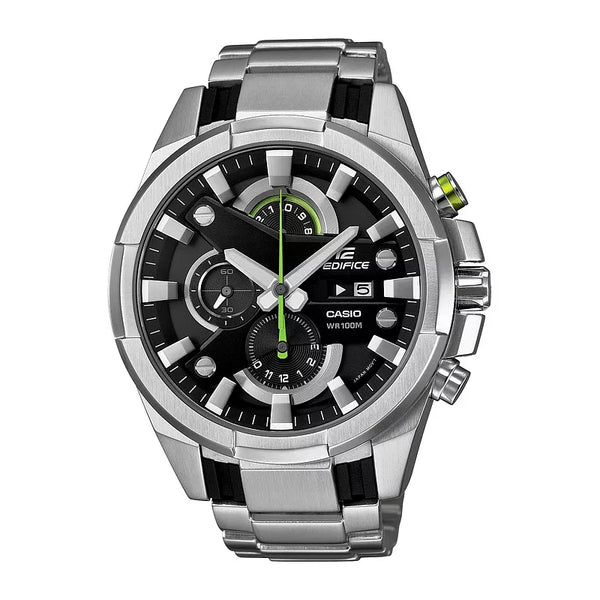 CASIO EDIFICE系列 光速逆轉勝三眼賽車運動錶-綠x銀