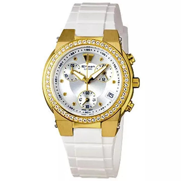 CASIO SHEEN系列 典雅晶鑽計時腕錶-膠帶-金