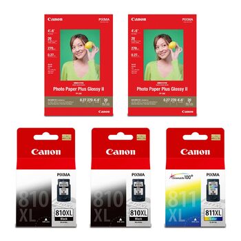 Canon 810/811 Ink Combo Pack ( Black XL x2 +Color XL x1+Photo Paper x2 )