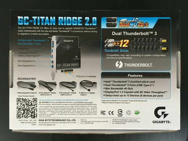 Titan Ridge GIGABYTE GC-TITAN RIDGE 2.0 Thunderbolt3 Certified PCI-E Expansion car ...