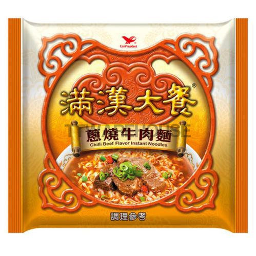 (12 PACKS) Taiwan Uni-President Chili Beef Instant Noodles 統一滿漢大餐蔥燒牛肉麵 12包